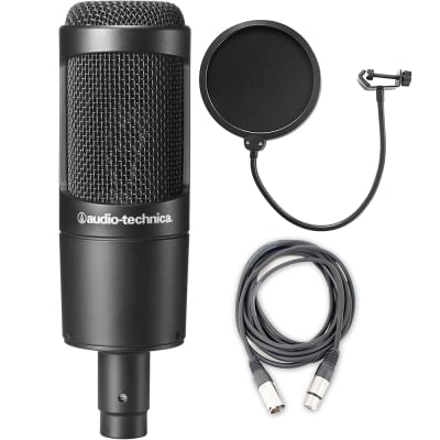 Audio-Technica AT2035 Cardioid Condenser Microphone with AxcessAbles Microphone Pop Filter and Audio Cable