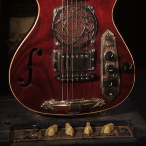 Postal Handmade Traveler Guitar Built-In  Amp  Antique Red full sized 24 scale neck Video image 14