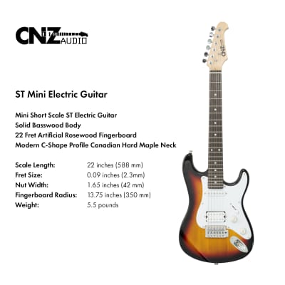 CNZ Audio ST Mini Electric Guitar - Rosewood Fingerboard, Maple Neck, Sunburst image 8