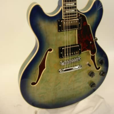 D'Angelico DAPDCBLBCSCBEX Premier Series DC Boardwalk Semi-Hollow Electric Guitar, Blue Burst image 2