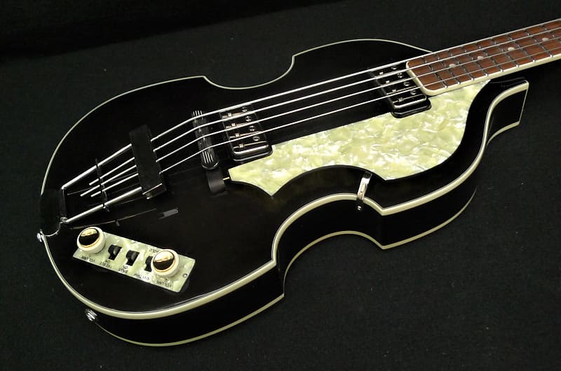 Hofner HCT-500/1-BK Contemporary Beatle Bass Trans BLACK, Custom with Tea Cup Knobs & LaBella Flats image 1