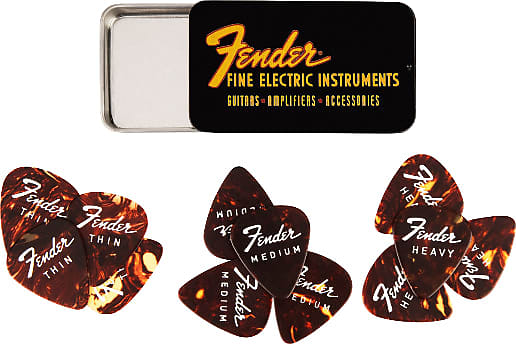 Genuine Fender Fine Electric Guitar Pick Gift Tin - 12 Pack of Thin/Medium/Heavy image 1