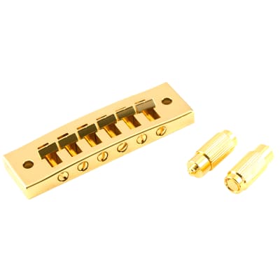 Kluson Replacement Brass Harmonica Tune-O-Matic Bridge With Plated Brass Saddles Gold