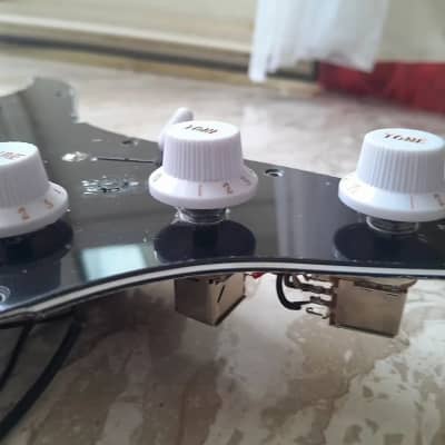 Handmade prewired SSS NEODYMIUM Stacked coils PU's Strat pickguard with HB split on N&B, volume TR BL and mid PU cutoff switch image 7