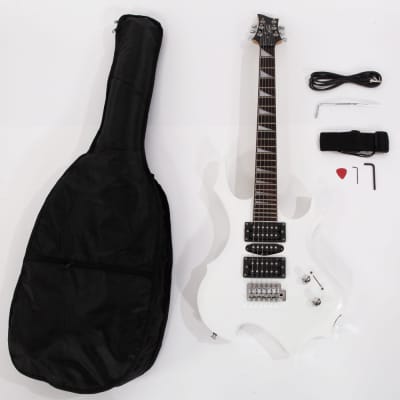 Glarry Flame Electric Guitar HSH Pickup Shaped Electric Guitar Pack Strap Picks Shake Cable Wrench Tool White image 10