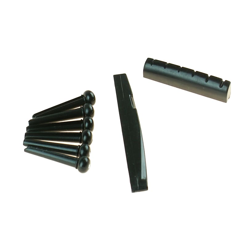 Acoustic Guitar Saddle / Bridge Pins / Nut Combo Set ,Black Reverb