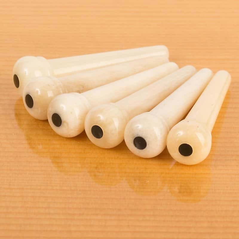 Waverly Bone Bridge Pins, Unslotted, with black dot, set of 6 Reverb