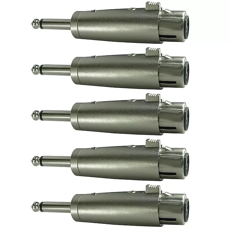 5 Pack 3 Pin Xlr Female To 1/4" Inch Male Mono Mic Cable Cord Pa Dj Adapter image 1