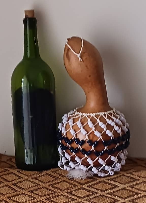 Ewe-style netted gourd rattle (axatse) image 1