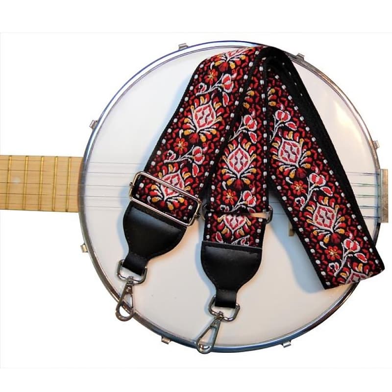 Red Paisley Jacquard Woven Banjo Strap image 1
