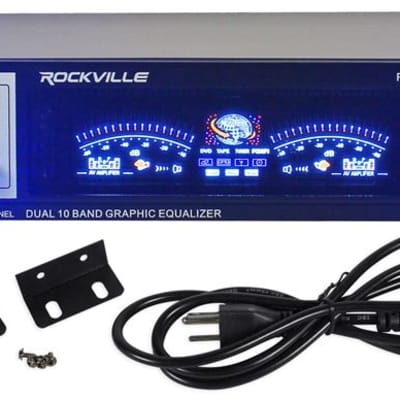 Rockville REQ20 19" Pro Rack Mount Dual 10-Band Graphic Equalizer EQ+VU Meters image 2