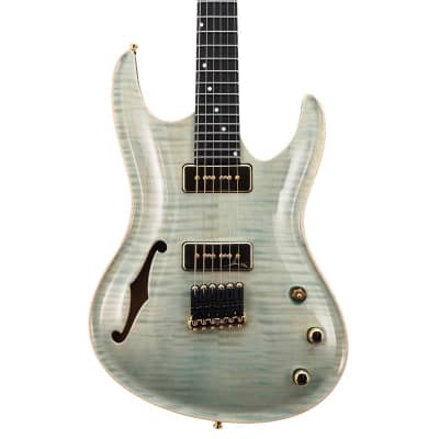 Valenti Nebula Hollowbody, Carved Flame Maple Top, Ice Blue for sale