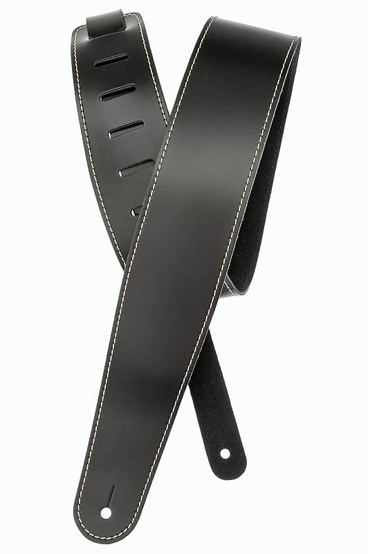 Planet Waves Classic Leather Guitar Strap with Contrast Stitch, Black image 1