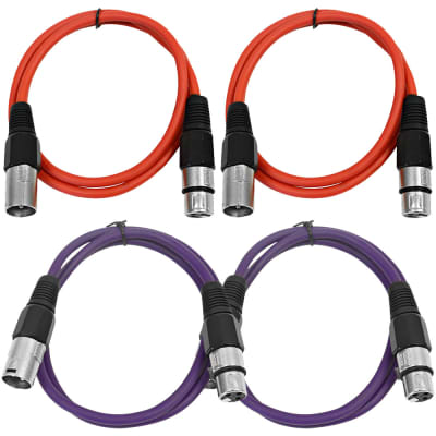 4 Pack of XLR Patch Cables 3 Foot Extension Cords Jumper - Red and Purple image 1