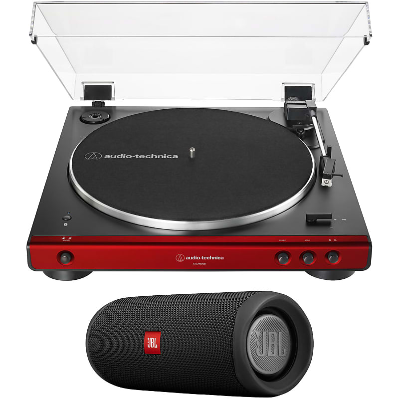 Audio-Technica LP60XBT Belt-Drive Bluetooth Turntable, Red/Black Bundle with Flip 5 Speaker image 1