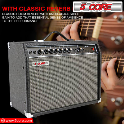 5 Core Electric Guitar Amplifier 40W Solid State Mini Bass Amp w 8” 4-Ohm Speaker EQ Controls Drive Delay ¼” Microphone Input Aux in & Headphone Jack for Studio & Stage for Studio & Stage- GA 40 BLK image 12