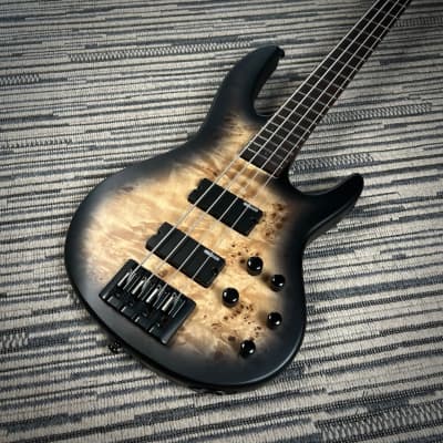 LTD (ESP) D-4 4-String Bass, Black Natural Burst Satin, Burled Poplar image 2