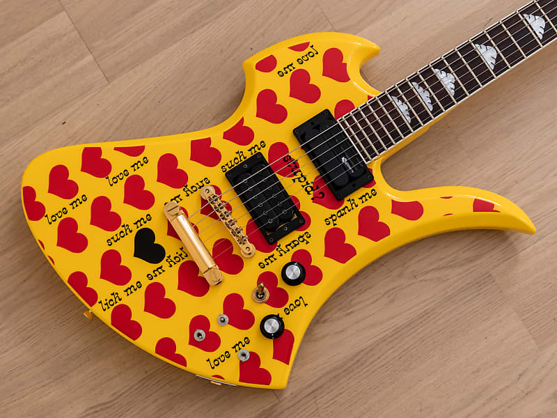 Burny Mockingbird MG-165S HY Hide X Electric Guitar Yellow Heart w/  Sustainer, Japan Fernandes