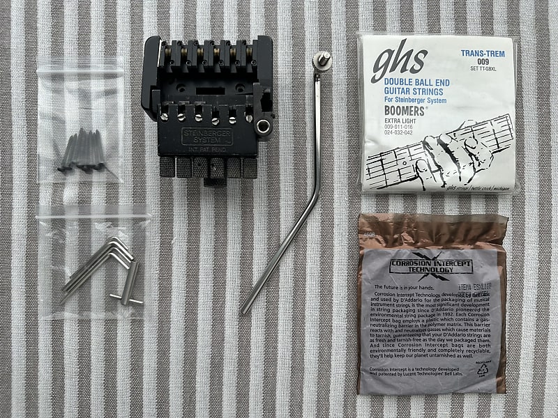 Steinberger TRANSTREM Transposing Tremolo assembly, Made in USA, original OEM unit, includes TT trem arm, stainless steel TT tuning adjustment Tool, hex wrenches, (2) sets of calibrated TT strings, Phillips head mounting screws image 1