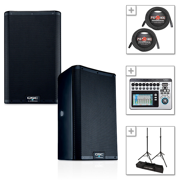 QSC K12.2 2000W Speakers w/ TouchMix8 Digital Mixer, Stands Reverb