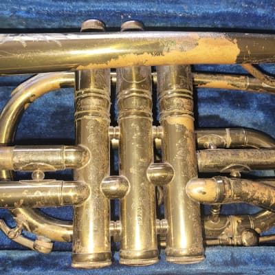 Vintage 1940's WM Frank Cornet Project brass trumpet horn with case image 4