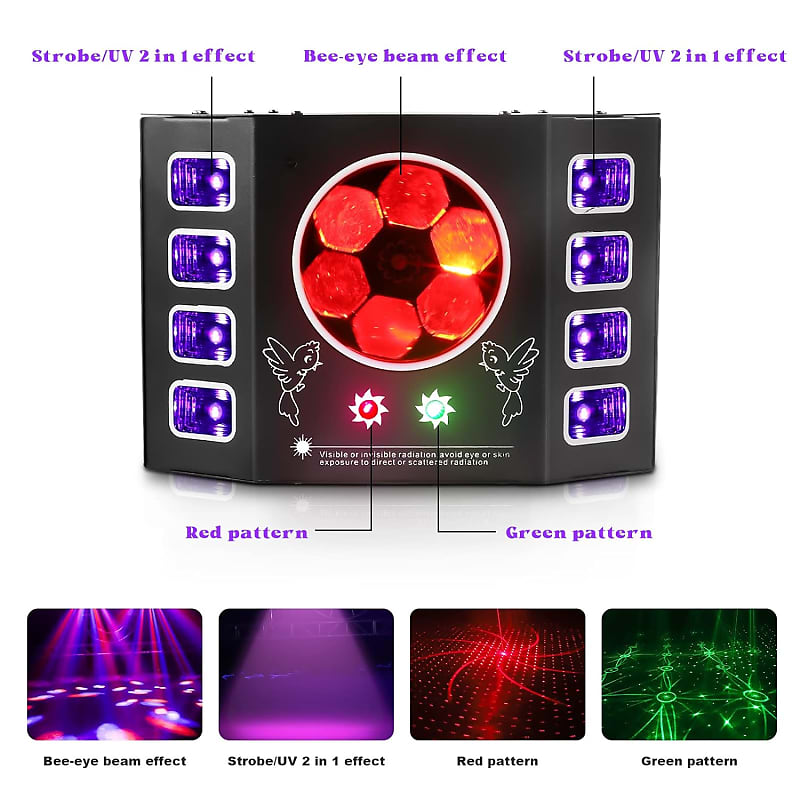 Dj Lights 100W Bee Eye Light Uv Strobe Stage Light Led Sound Activated Rave  Light, 14 Ch Dmx512 And Remote Control For Halloween Birthday Party