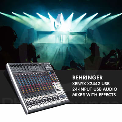 Behringer Xenyx X2442USB 24-Input 4/2-Bus Mixer with USB/Audio Interface and Effects + Microphone & Deluxe Accessory Bundle image 9