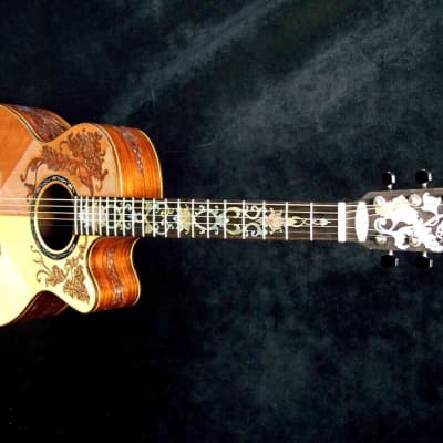 Blueberry Handmade Acoustic Guitar Grand Concert Floral Motif Built to Order image 10