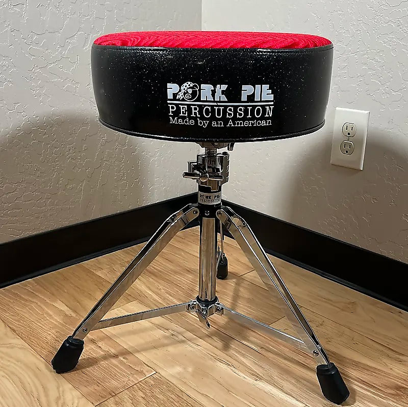 Pork Pie Round Drum Throne in Red Swirl Top w/ Black Sparkle Reverb