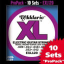 10 Sets of D'Addario EXL120 Nickel Wound Electric Guitar Strings (9-42)