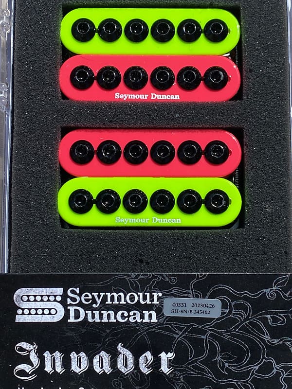 Seymour Duncan Invader Neon Pink/Neon Green Zebra 6 String Humbucker Guitar  Pickup Set Neck & Bridge