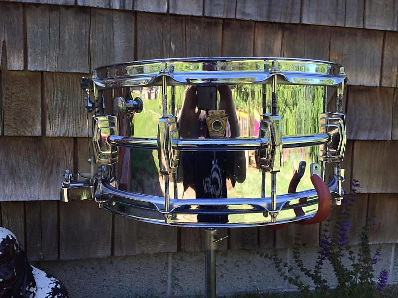 Ludwig No. 411 Super-Sensitive 6.5x14" Chrome Over Brass Snare Drum with Keystone Badge 1960 - 1963 image 3