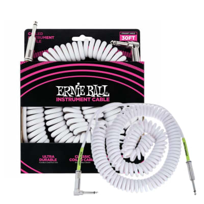 Ernie Ball Instrument Cable WHITE Ultraflex 30' Coiled Straight/ Angle 6045 image 1