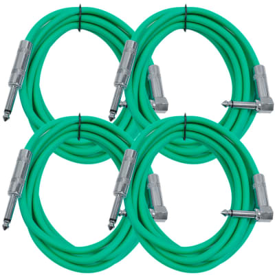 4 Pack - 10' Green Guitar Cable TS 1/4" to Right Angle - Instrument Cord image 1
