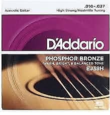 D'Addario EJ38H Phosphor Bronze Acoustic Guitar Strings, High Strung/Nashville Tuning, 10-27 image 1