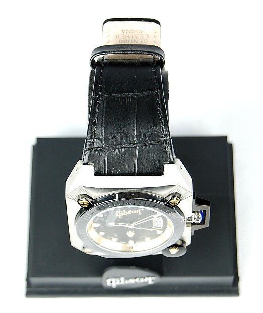 New! Gibson Guitars Men's Wrist Watch Silver and Black