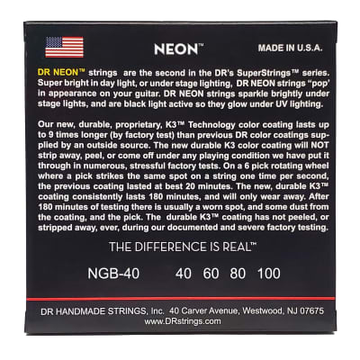 DR NGB-40 HiDef Neon Coated 4 string Lite Bass Strings 40-100 - Neon Green image 2