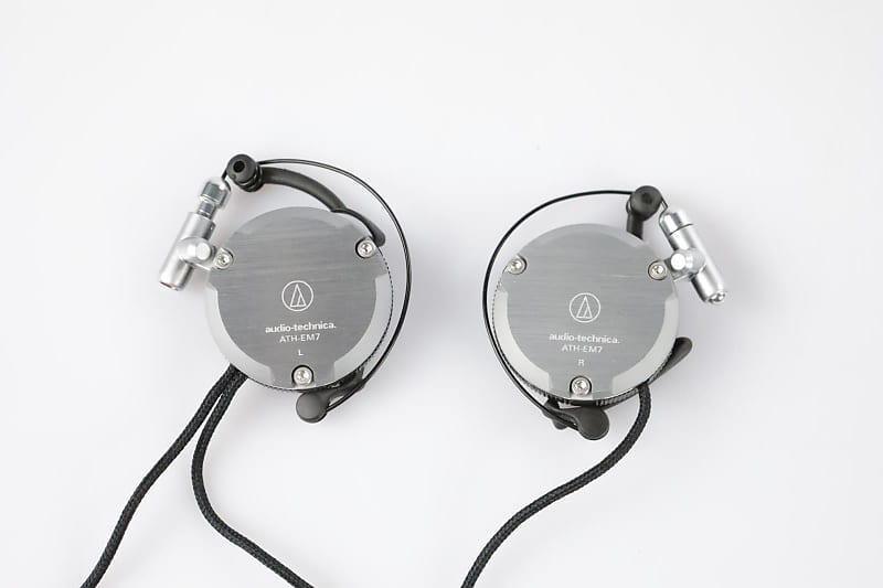 Audio Technica ATH-EM7 Clip On Ear Hook Silver Stereo Headphones w/ Case  #34307