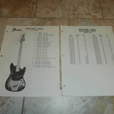 Vintage Late 1970's Fender Mustang Bass Replacement Parts List and Price List! Case Candy! image 1