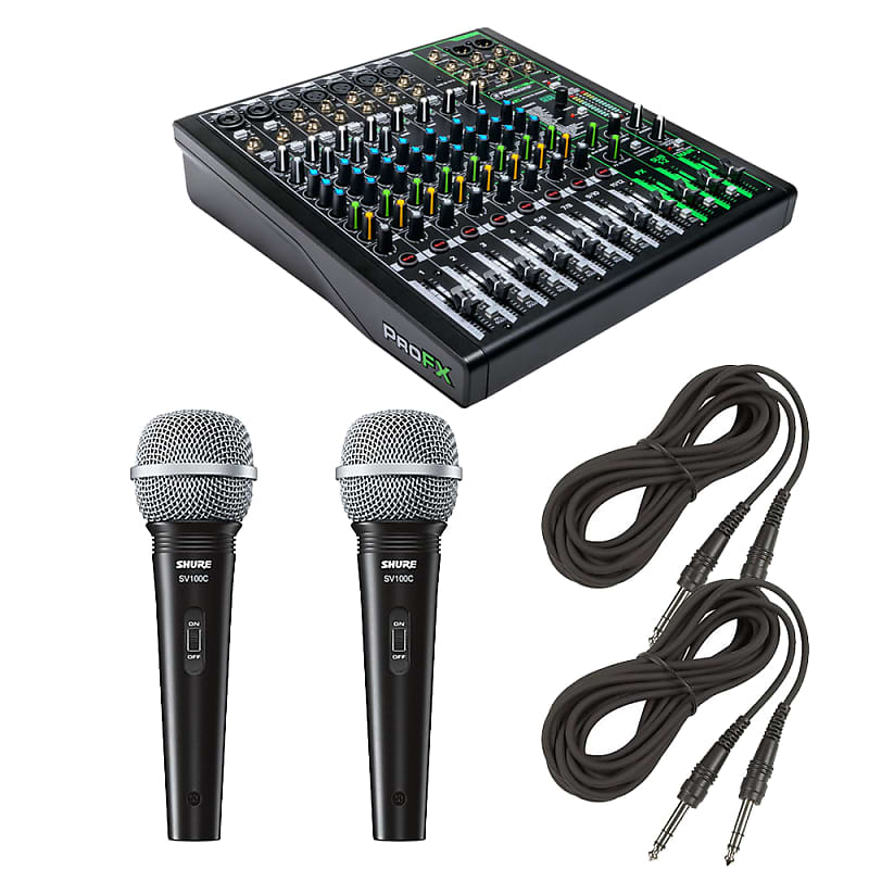 Mackie ProFX12v3 12-Channel Sound Reinforcement Mixer with Built-In FX + Dynamic Cardioid Handheld Microphones and Cables. image 1