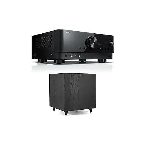 Yamaha RX-V4A 5.1-Channel AV Receiver with MusicCast + Klipsch R-80SWi 8-inch 150W Wireless Subwoofer with High Performance Driver for Deep Bass Bundle  			