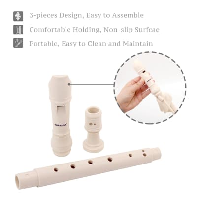 Soprano Recorder For Kids Beginners, 8 Hole Plastic German Fingering Flute Recorder 3 Piece With Cleaning Stick, Cotton Pouch, Fingering Chart, Colorful Box (Ivory) image 5