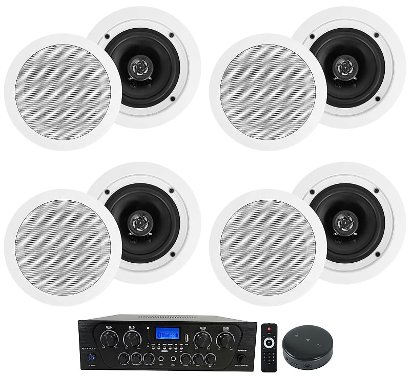 Rockville RPA40BT 4-Room/Zone Home Audio Amp+Wifi Receiver+(8) Ceiling Speakers  			