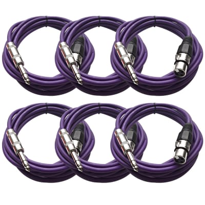 SEISMIC (6) Purple 1/4" TRS XLR Female 10' Patch Cables image 1