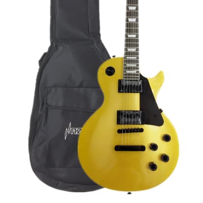 Haze HSGS91988GD Solid Mahogany Body Gold Top Electric Guitar, Gold - With padded Bag for sale