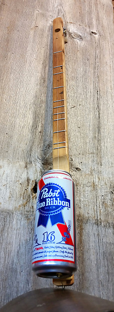 Pabst Blue Ribbon Beer Can Canjo - Limited Edition with Antique Reclaimed Wood Neck image 1