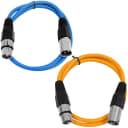 2 Pack of XLR Patch Cables 2 Foot Extension Cords Jumper - Blue and Orange