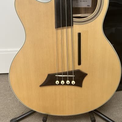 Warwick RockBass Alien Deluxe Hybrid Thinline 4 String Left Handed Fretless Acoustic Electric Bass - Natural image 2