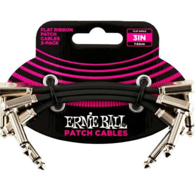 Ernie Ball 3" Flat Ribbon Patch Cable Black 3-Pack image 1