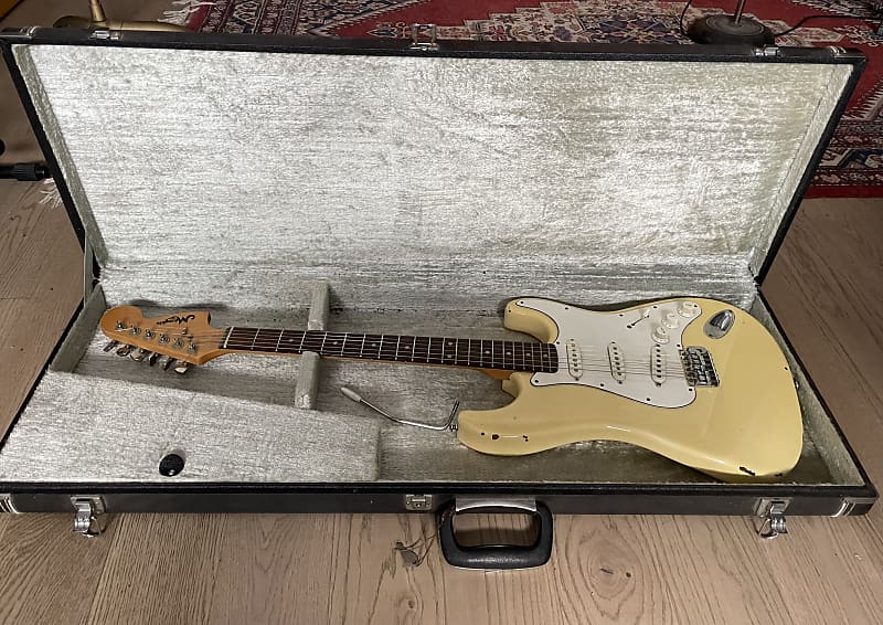Vintage Memphis "Fender" Stratocaster Guitar - 1970s White/Cream with Original Hardshell Case image 1